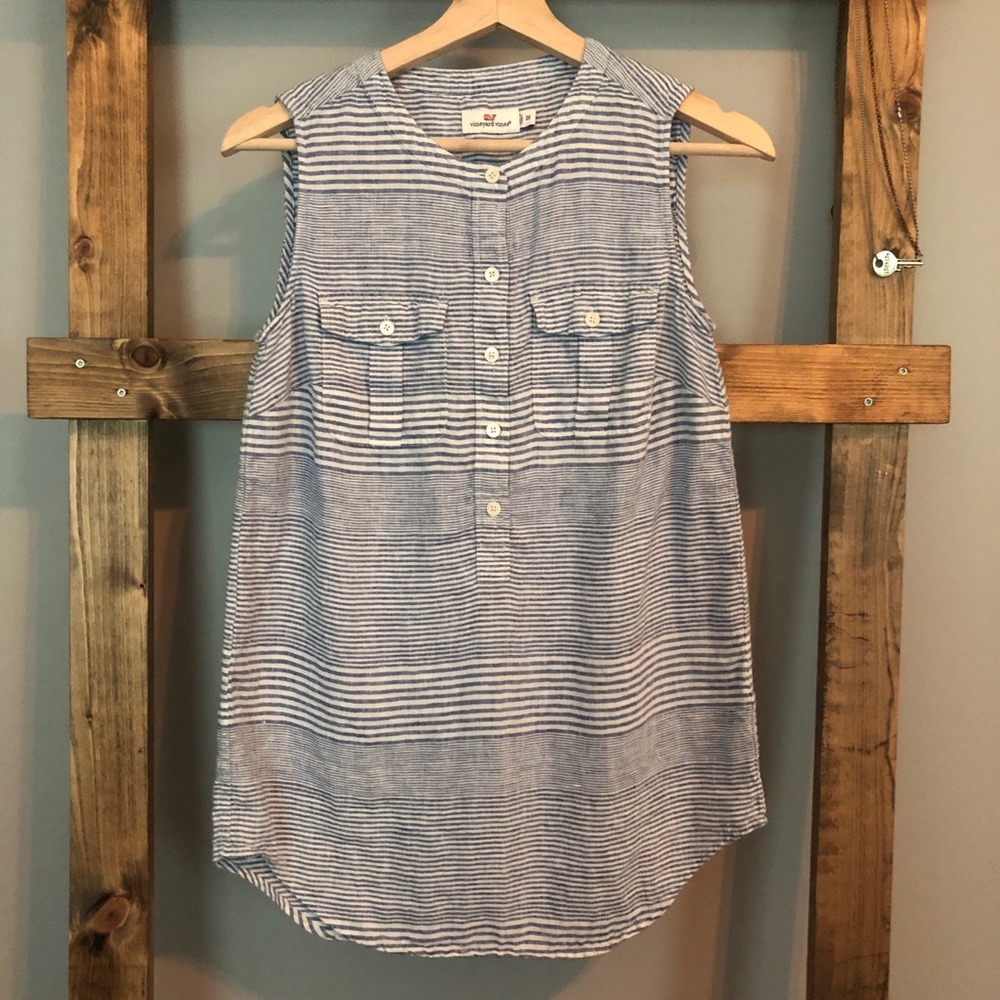 Vineyard Vines | Linen Stripe Sleeveless Popover - Picture 3 of 7